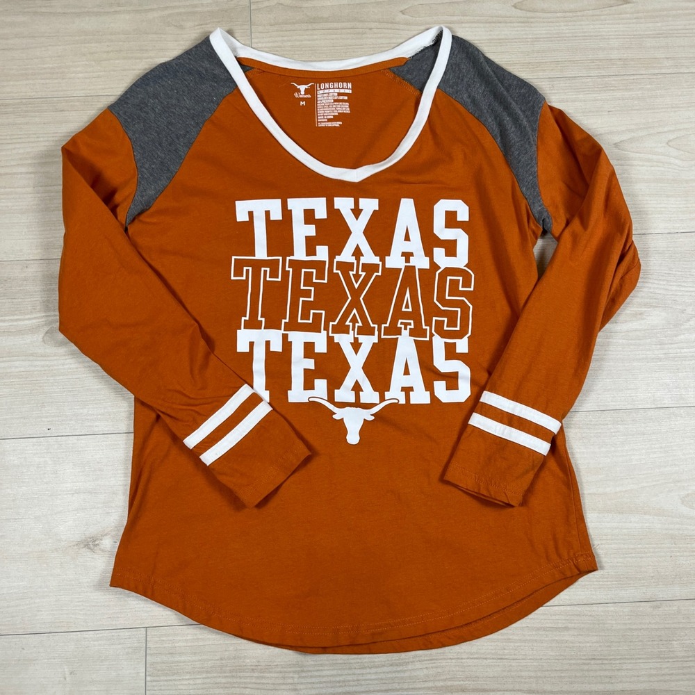 Texas Longhorns Womens Medium Burnt Orange Raglan Long Sleeve T-Shirt V-Neck